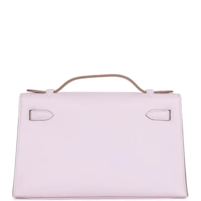 Hermès Kelly Pochette Mauve Pale Swift Palladium Hardware