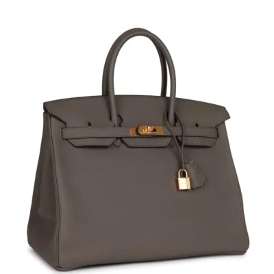 حقيبة هيرميس Birkin 35 Gris Etain من جلد توغو مع إكسسوارات معدنية ذهبية