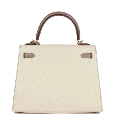 Hermès Special Order (HSS) Kelly Sellier 25 Beton and Gris Asphalte Ostrich Gold Hardware