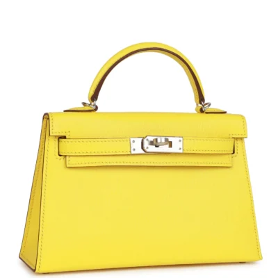 حقيبة هيرميس Kelly Sellier 20 Jaune Citron Chèvre مع إكسسوارات معدنية من البلاديوم