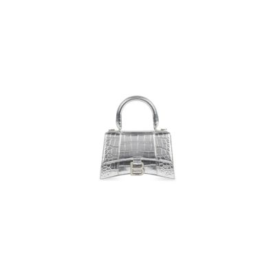dc8e369fea3ed74fddbf641009ce1459 WOMEN'S HOURGLASS XS HANDBAG CROCODILE EMBOSSED IN SILVER