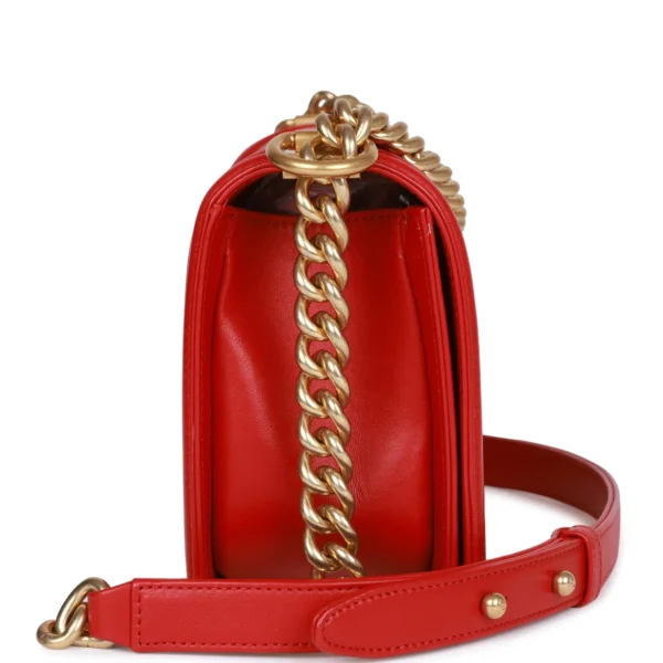 Chanel Medium Boy Bag Red Lambskin Antique Gold Hardware
