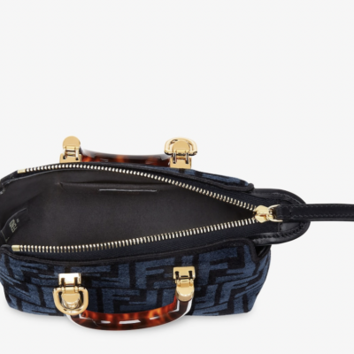 dcd9876088e370e0250fa6d89d7a0be3 Fendi By The Way Mini Boston Bag in Blue Tapestry Fabric