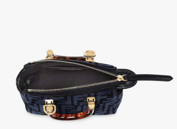dcd9876088e370e0250fa6d89d7a0be3 Fendi By The Way Mini Boston Bag in Blue Tapestry Fabric
