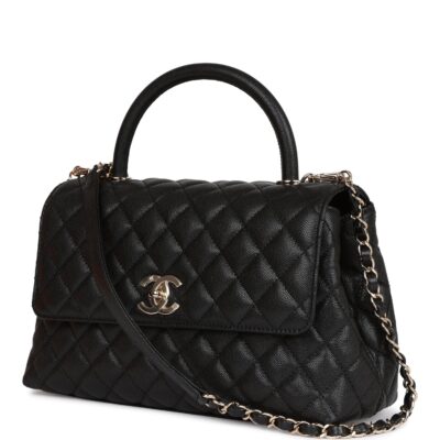 Chanel Small Coco Handle Flap Bag Black Caviar Light Gold Hardware