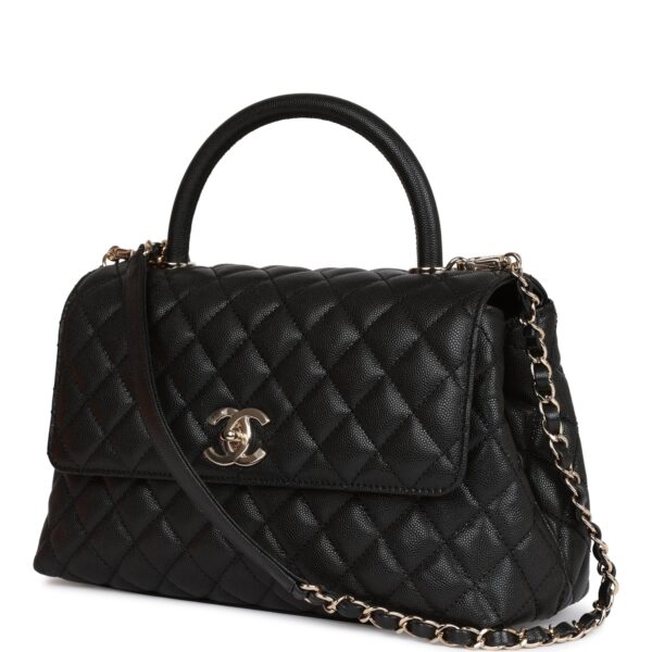 Chanel Small Coco Handle Flap Bag Black Caviar Light Gold Hardware