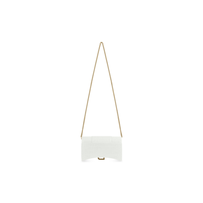 WOMEN'S HOURGLASS WALLET ON CHAIN CROCODILE EMBOSSED IN WHITE