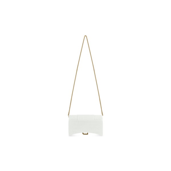 WOMEN'S HOURGLASS WALLET ON CHAIN CROCODILE EMBOSSED IN WHITE