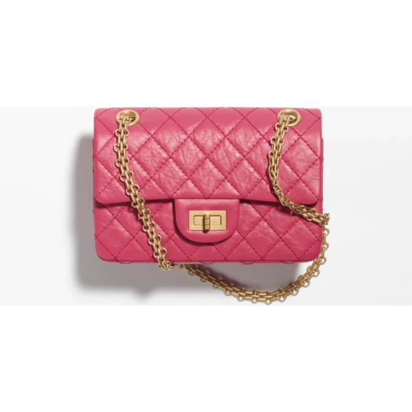 MINI 2.55 HANDBAG Aged Calfskin & Gold-Tone Metal Dark Pink