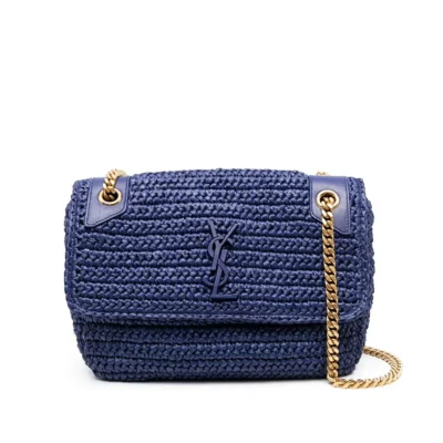 YSL Niki Medium Chain Bag in Raffia and Leather