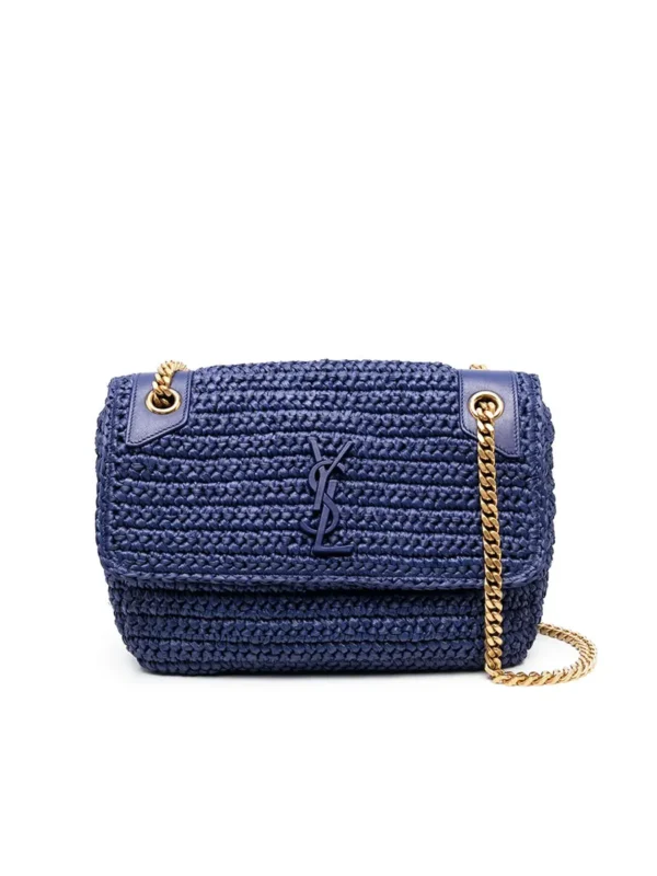 YSL Niki Medium Chain Bag in Raffia and Leather