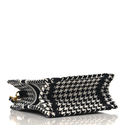 dfd830f3001aa409fb471400955cceac CHRISTIAN DIOR Canvas Houndstooth Embroidered Mini Book Tote Phone Bag Black White