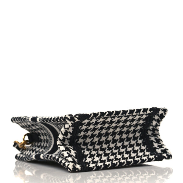 dfd830f3001aa409fb471400955cceac CHRISTIAN DIOR Canvas Houndstooth Embroidered Mini Book Tote Phone Bag Black White