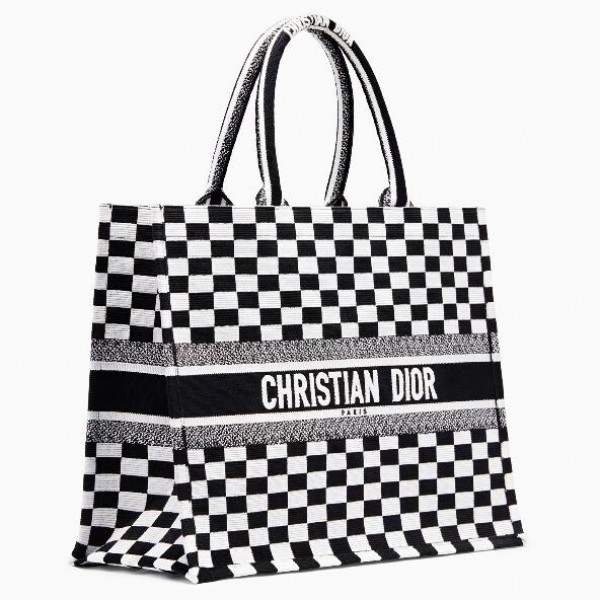 Dior Book Tote Bag Checkered Canvas