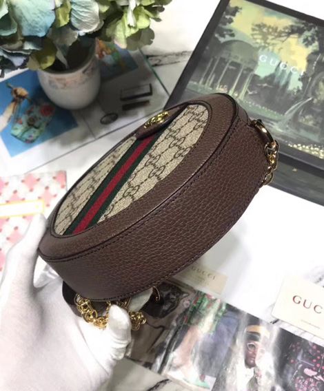 e003b959425505a6bbaf92c24fdbf290 حقيبة كتف غوتشي Ophidia GG round 550618 صغيرة باللون البني الداكن