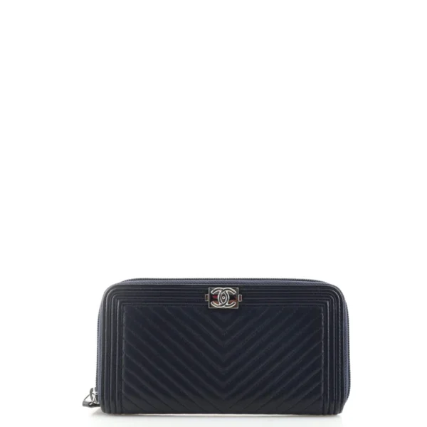 Chanel Boy Zip Around Wallet Chevron Calfskin Long