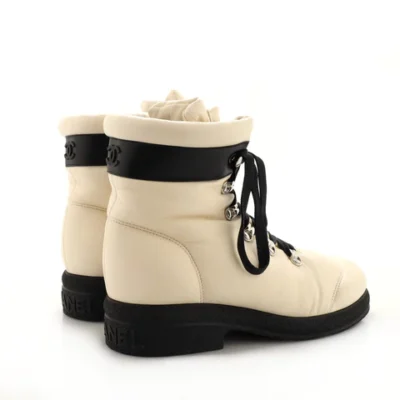 Chanel Women's Coco Neige Lace Up Ankle Hiking Boots Leather