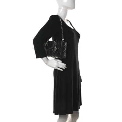 CHRISTIAN DIOR Lambskin Cannage Medium Lady D-Joy Black