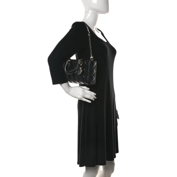 CHRISTIAN DIOR Lambskin Cannage Medium Lady D-Joy Black