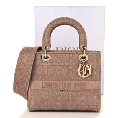 e1a702e4aa9c9da1e1790fbabb2bd848 CHRISTIAN DIOR Canvas Embroidered Cannage Medium Lady D-Lite Pink