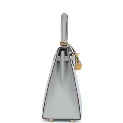 Hermès Special Order (HSS) Kelly Sellier 25 Bleu Brume and Bleu Glacier Epsom Brushed Gold Hardware