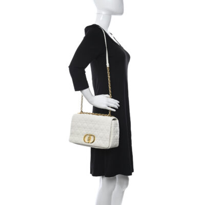 CHRISTIAN DIOR Lambskin Cannage Large Caro Bag Ivory
