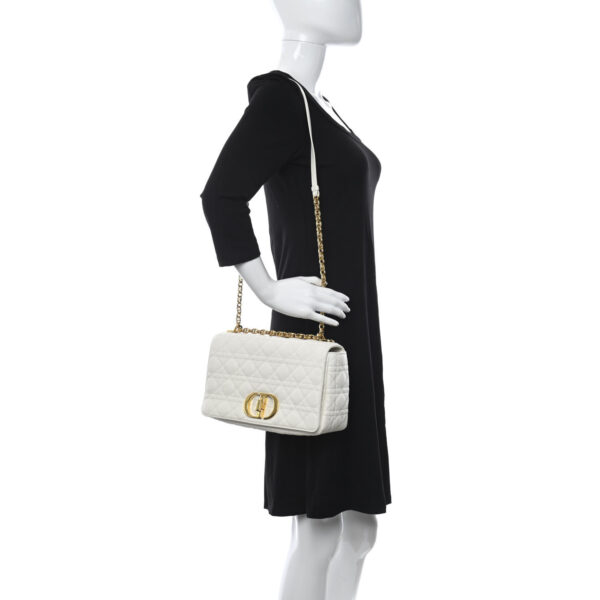 CHRISTIAN DIOR Lambskin Cannage Large Caro Bag Ivory