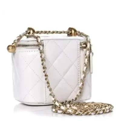 CHANEL Calfskin Quilted Mini Perfect Fit Vanity Case With Chain White