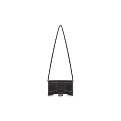 WOMEN'S HOURGLASS WALLET ON CHAIN WITH RHINESTONES IN BLACK