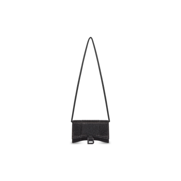 WOMEN'S HOURGLASS WALLET ON CHAIN WITH RHINESTONES IN BLACK