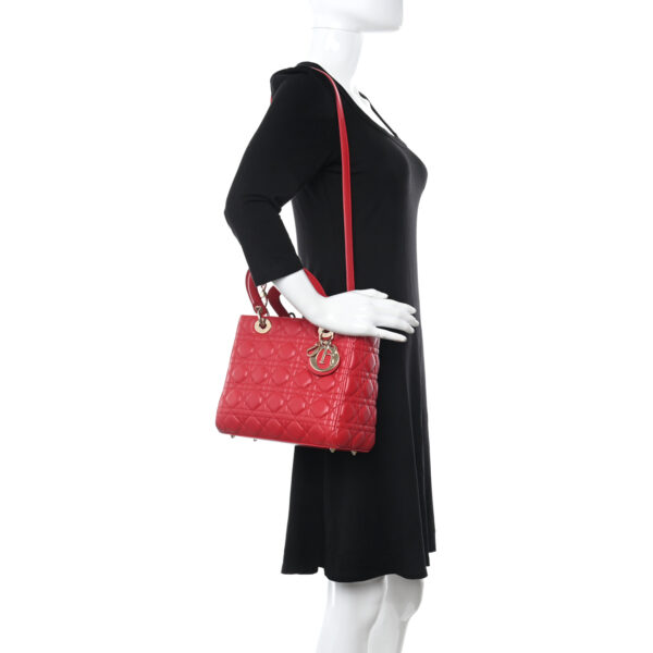 CHRISTIAN DIOR Lambskin Cannage Medium Lady Dior Red