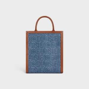 SMALL VERTICAL CABAS CELINE IN DENIM WITH CELINE ALL-OVER PRINT NAVY / TAN