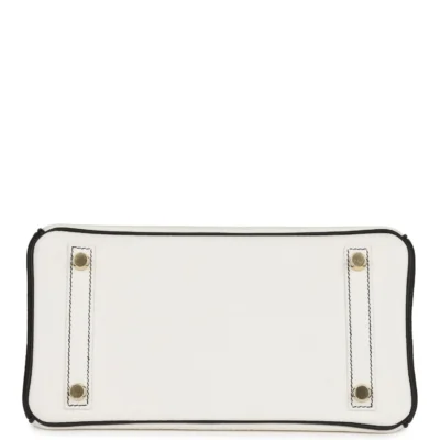 Hermès Special Order (HSS) Birkin 25 White and Black Clemence Gold Hardware