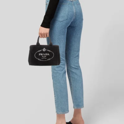 Prada Small Cotton Canvas Tote in Black