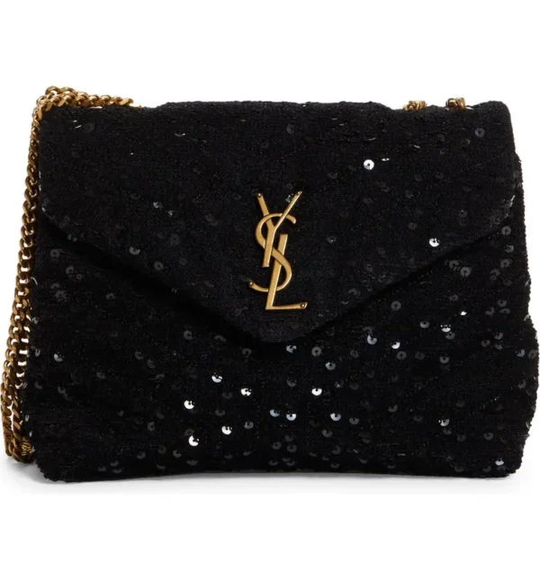 YSL Loulou Small Chain Bag in Quilted 'Y' Leather Satin and Sequins