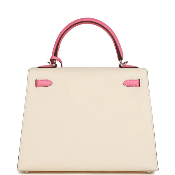 Hermès Special Order (HSS) Kelly Sellier 25 Nata and Rose Azalee Epsom Palladium Hardware