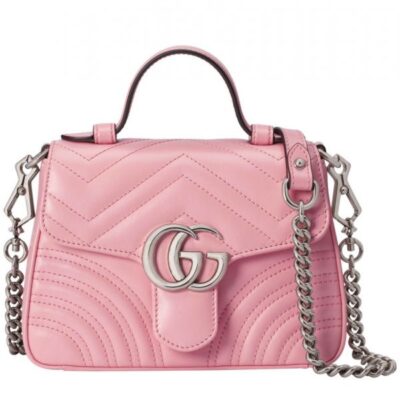 e63b3697301d1c41b4d2b077a1944f0f Gucci GG Marmont Silver Chain Shoulder Strap GG Logo Flap Female Pink Quilted Leather Single Top Handle Bag 2022 Price