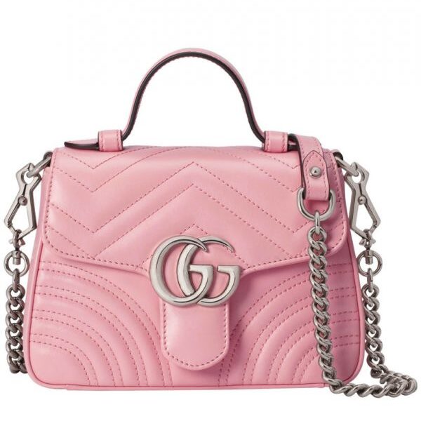 Gucci GG Marmont Silver Chain Shoulder Strap GG Logo Flap Female Pink Quilted Leather Single Top Handle Bag 2022 Price