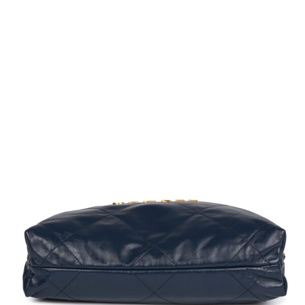 e7473a4e64ca745308a6fc1a2a5745c1 Chanel Large 22 Bag Navy Lambskin Antique Gold Hardware