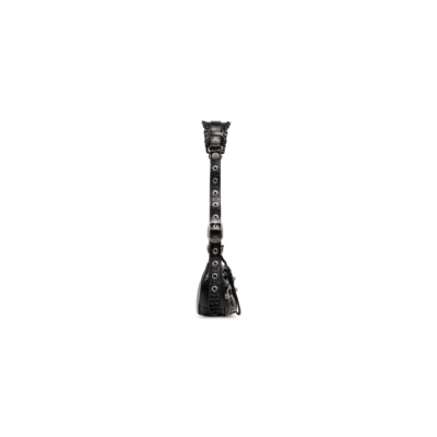 WOMEN'S LE CAGOLE XS SHOULDER BAG CROCODILE EMBOSSED WITH RHINESTONES IN BLACK