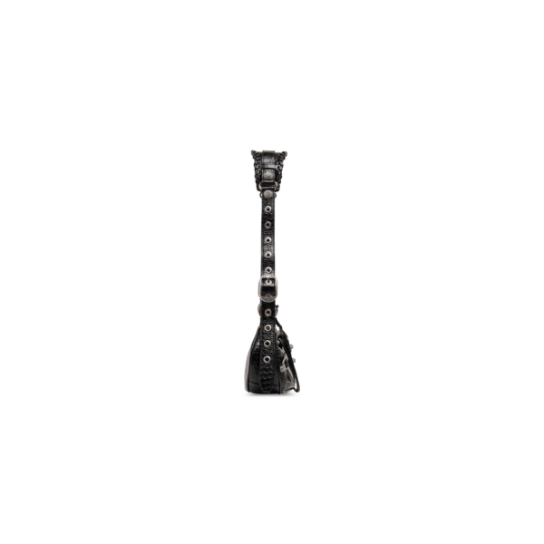 WOMEN'S LE CAGOLE XS SHOULDER BAG CROCODILE EMBOSSED WITH RHINESTONES IN BLACK