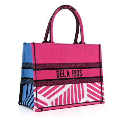 CHRISTIAN DIOR Canvas Embroidered Medium Jungle Pop Book Tote Fuchsia Multicolor