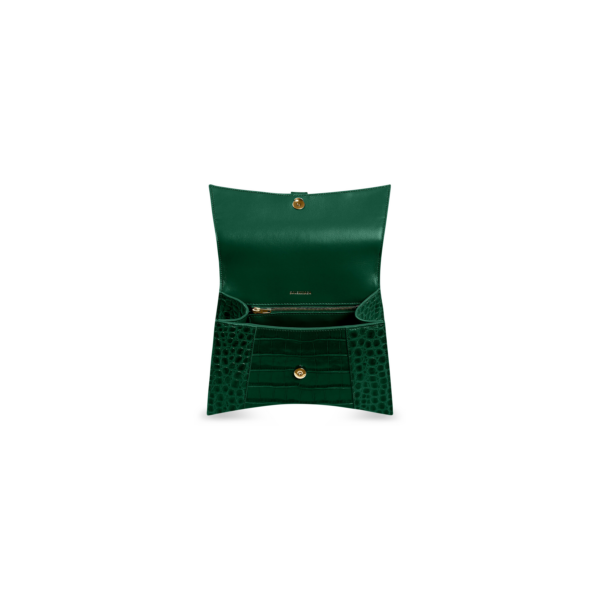 WOMEN'S HOURGLASS SMALL HANDBAG CROCODILE EMBOSSED IN FOREST GREEN