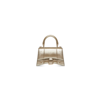 WOMEN'S HOURGLASS XS HANDBAG METALLIZED CROCODILE EMBOSSED IN GOLD