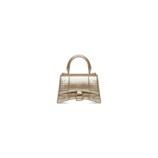 WOMEN'S HOURGLASS XS HANDBAG METALLIZED CROCODILE EMBOSSED IN GOLD