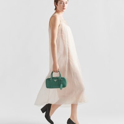 Prada Small antique nappa leather top handle bag - Sage Green