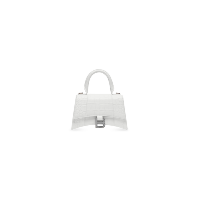 WOMEN'S HOURGLASS XS HANDBAG CROCODILE EMBOSSED IN WHITE