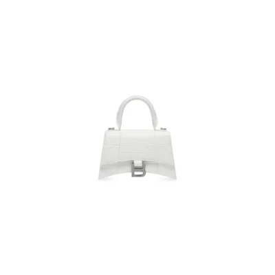 WOMEN'S HOURGLASS XS HANDBAG CROCODILE EMBOSSED IN WHITE