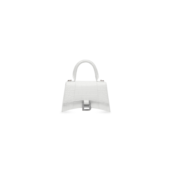 WOMEN'S HOURGLASS XS HANDBAG CROCODILE EMBOSSED IN WHITE