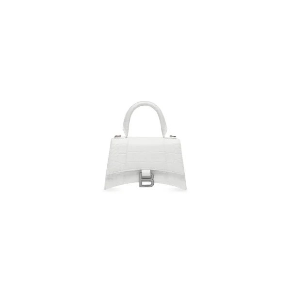 WOMEN'S HOURGLASS XS HANDBAG CROCODILE EMBOSSED IN WHITE